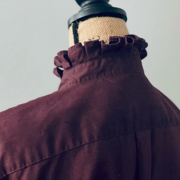 Redid, Redone and Reworked Mens to Ladies Maroon Ruffle Collar Long Sleeve Shirt - Picture 8 of 8